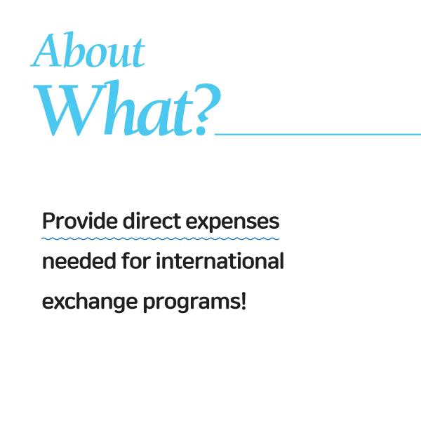 About What?Provide direct expenses needed for international exchange programs!